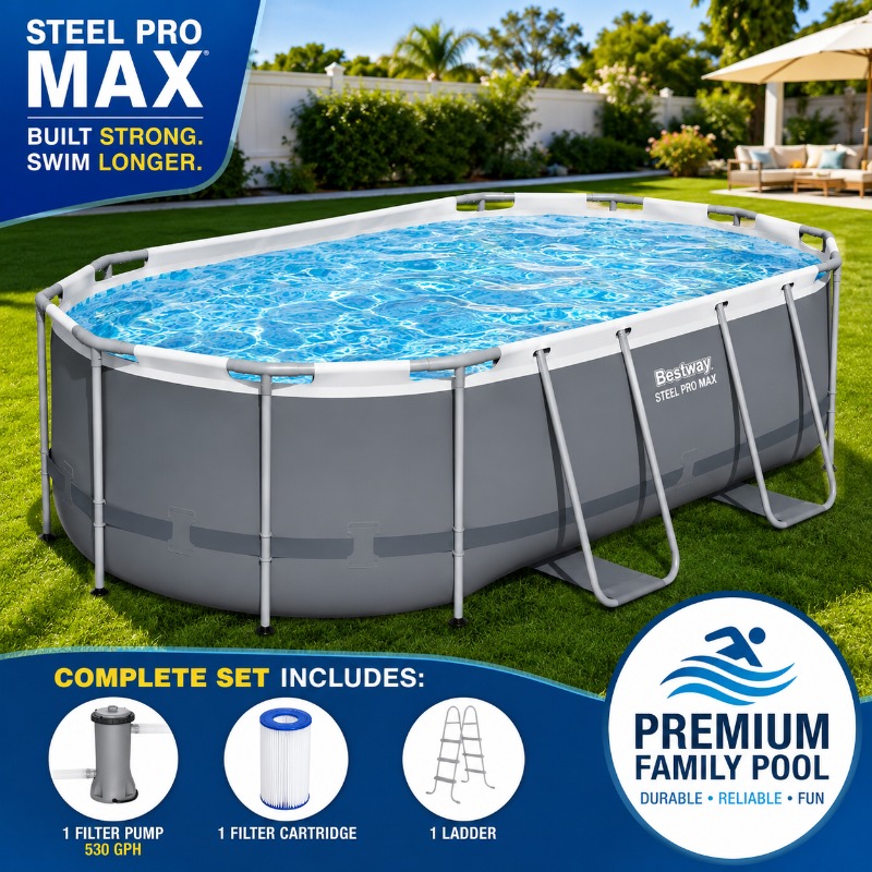 Piscina elevada ovalada Bestwa - Pool Ladder Above Ground reseña y precio
